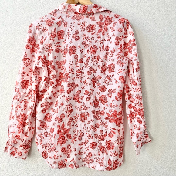 Zara Button Down Long Sleeve Floral Linen Size Small - Picture 9 of 9